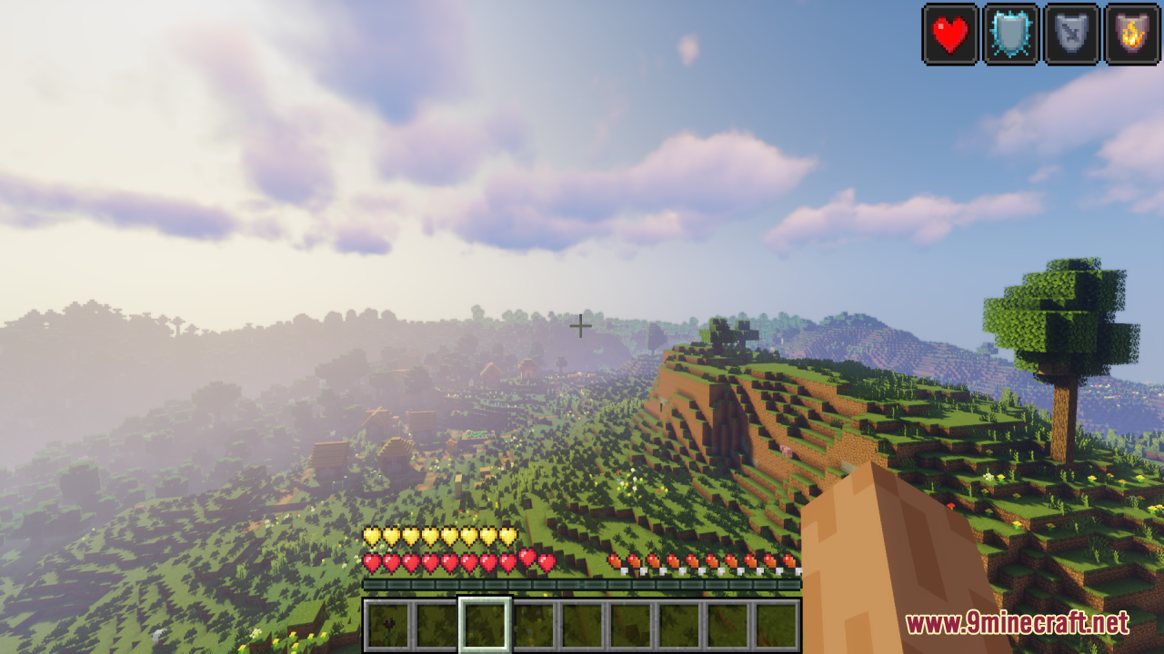 Pixels Simple Hud showing golden hearts and status effect icons