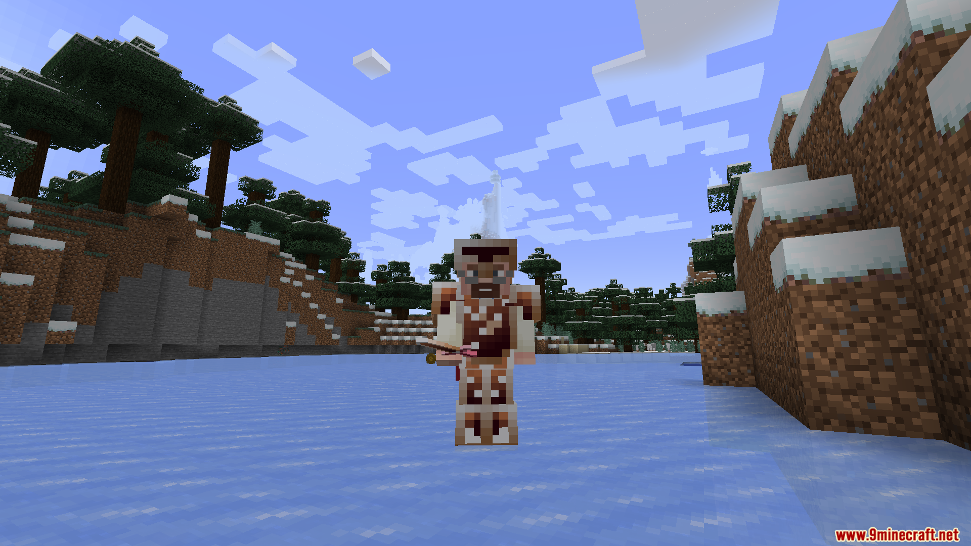 Player wearing full cafe armor set while holding a custom sword