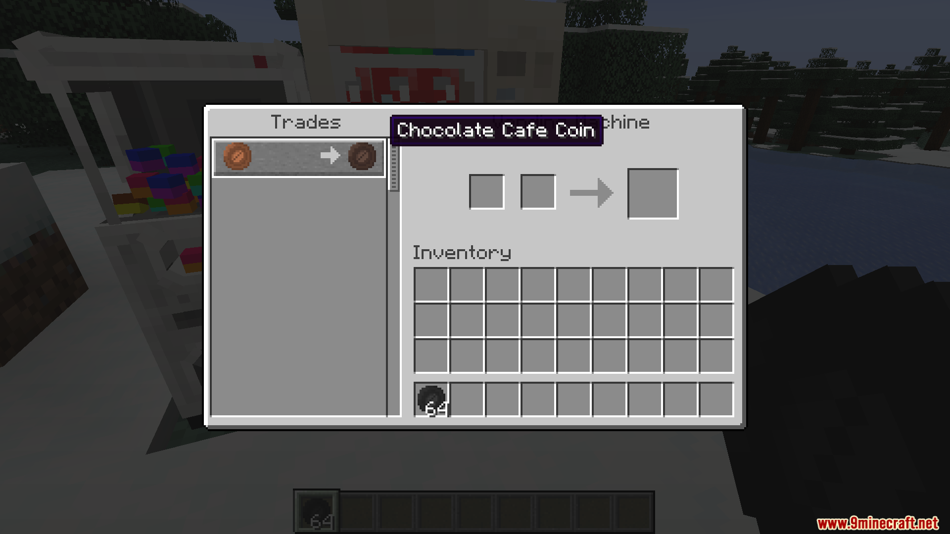 Using the trading menu to exchange Chocolate Cafe Coins