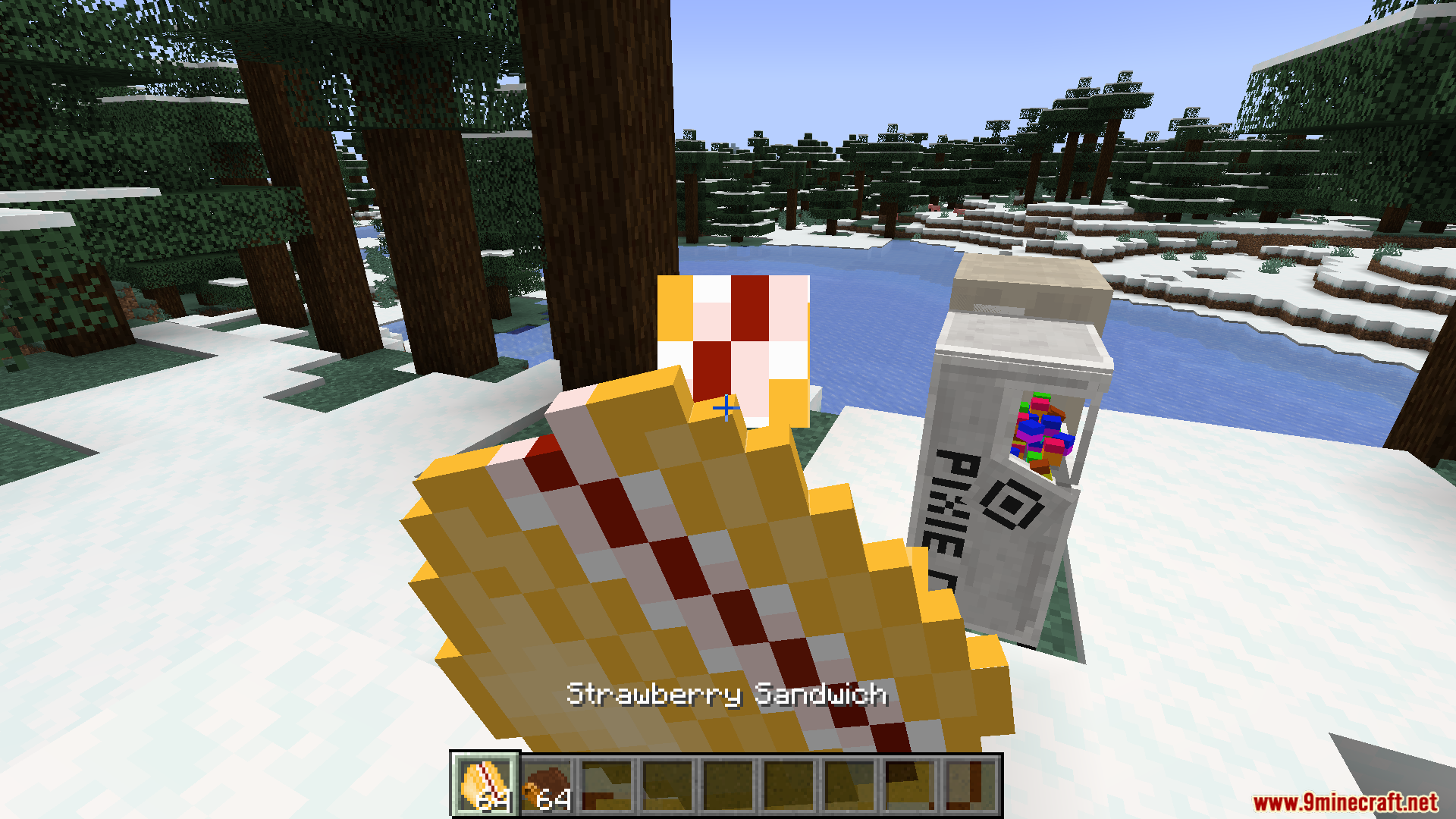 Player holding a Strawberry Sandwich near a Pixie Co machine