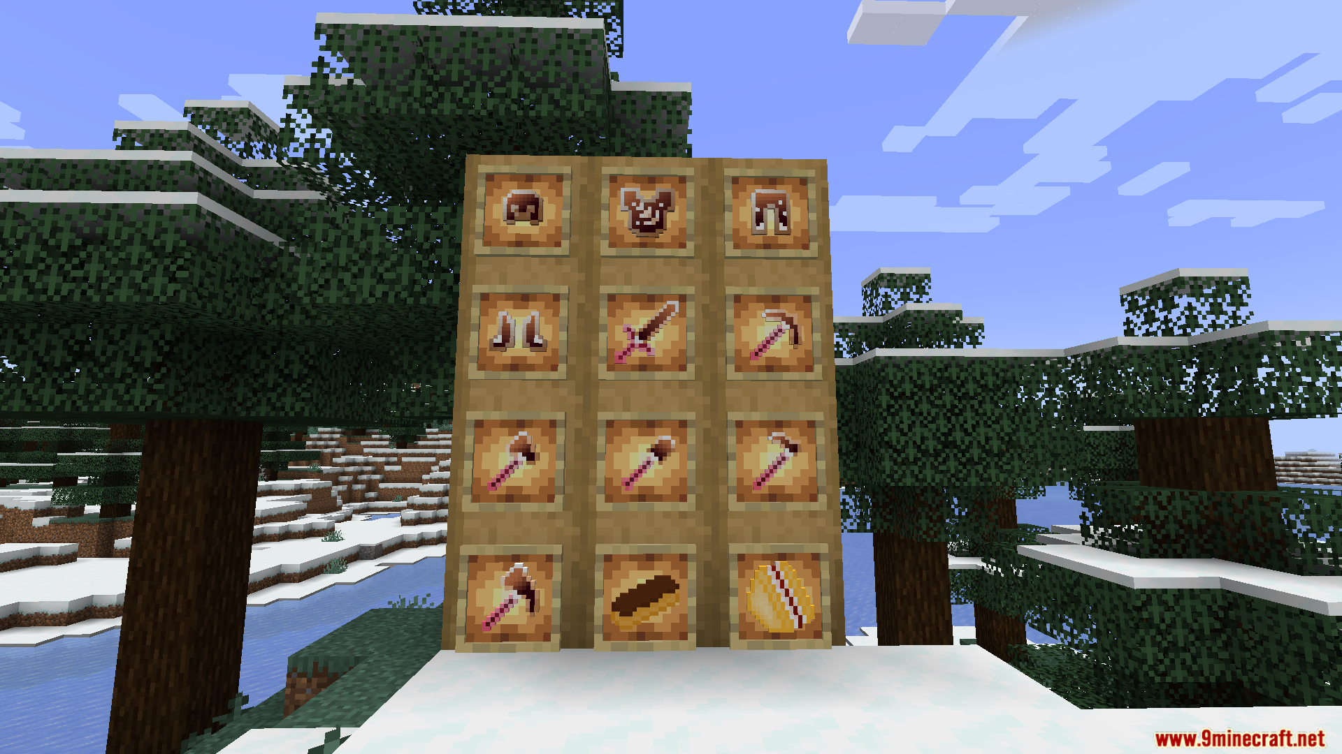 Item frames displaying Cafe armor tools paxel and food items