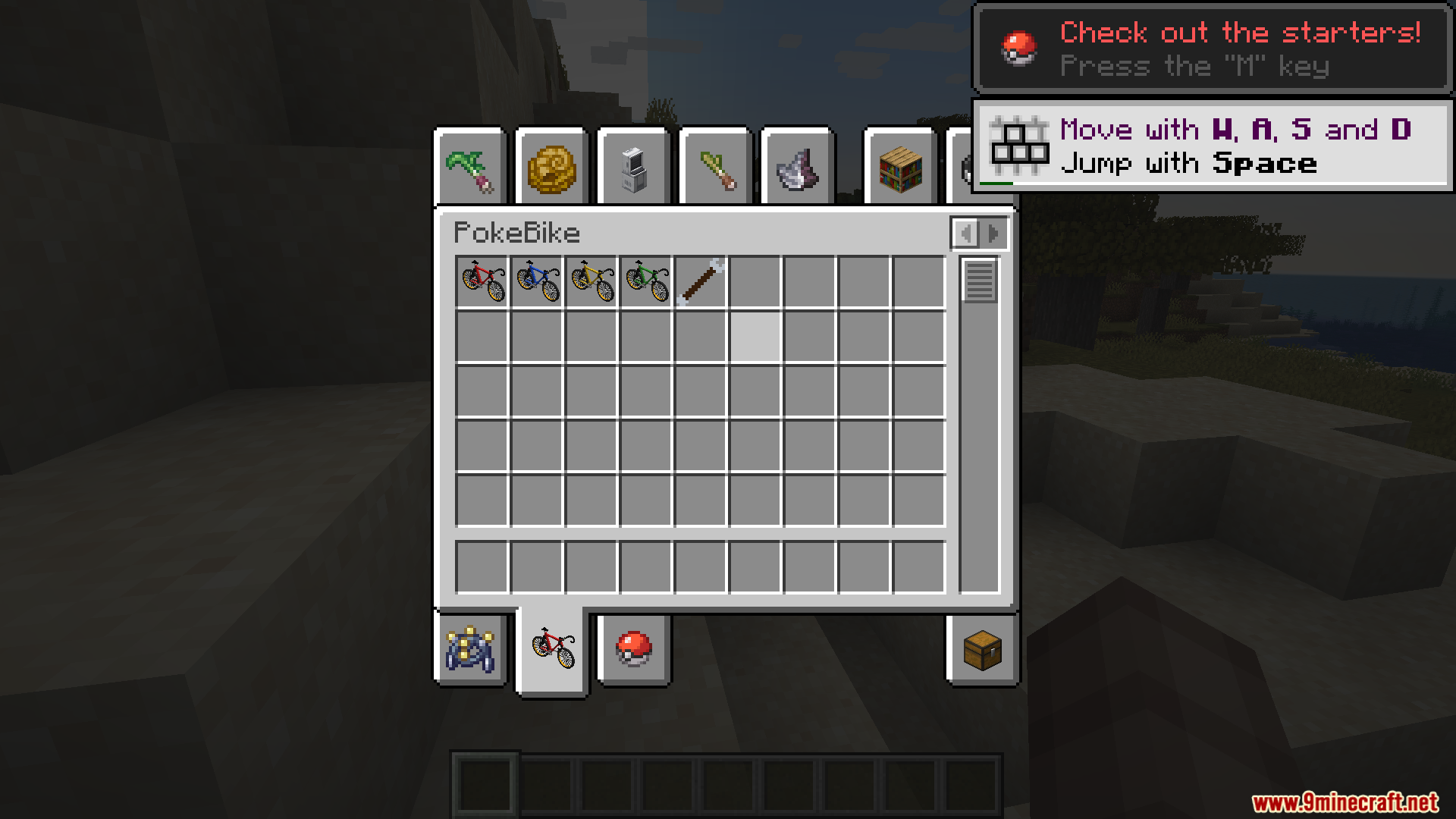 PokeBike mod inventory with different colored bicycles