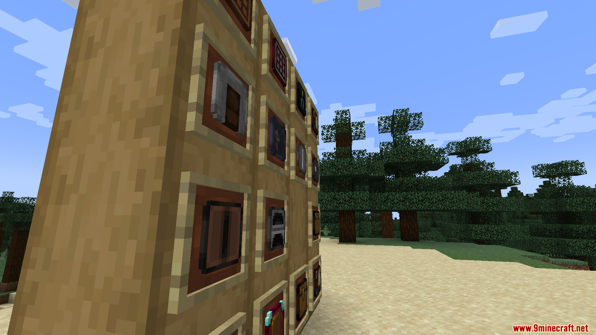 Item frames displaying various tools from Portable Tablets Mod