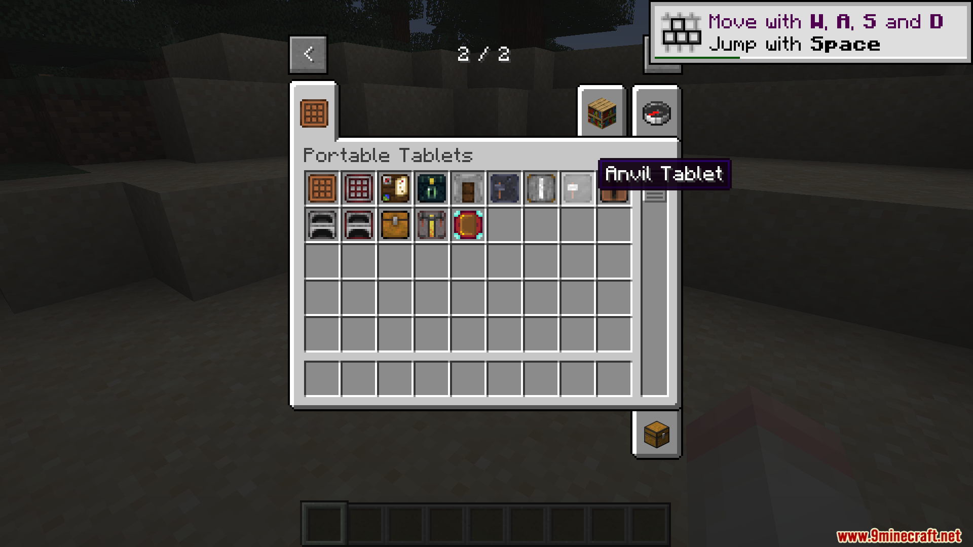 Player selecting the Anvil Tablet from Portable Tablets Mod inventory