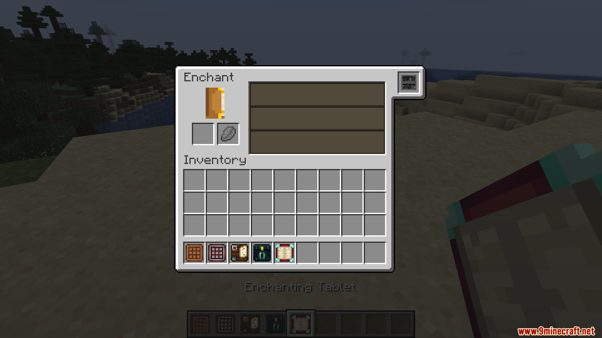 Player using the Enchanting Tablet interface in Portable Tablets Mod