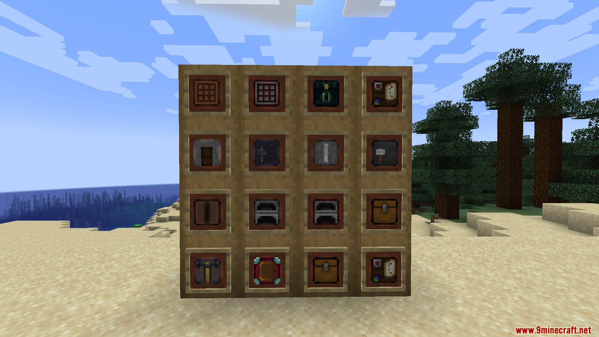 Display wall showing various crafted tablets from Portable Tablets Mod