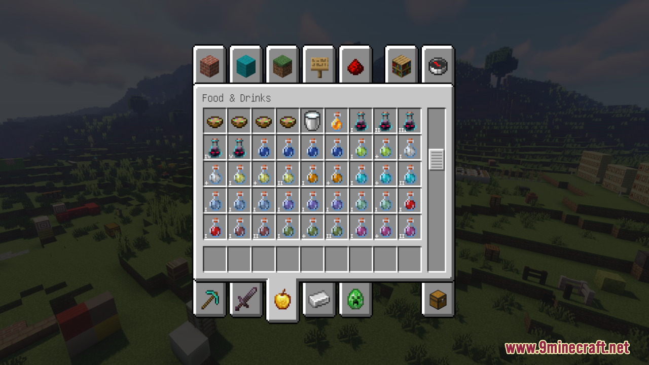 Top of potion inventory showing Potion Effect Indicators Resource Pack