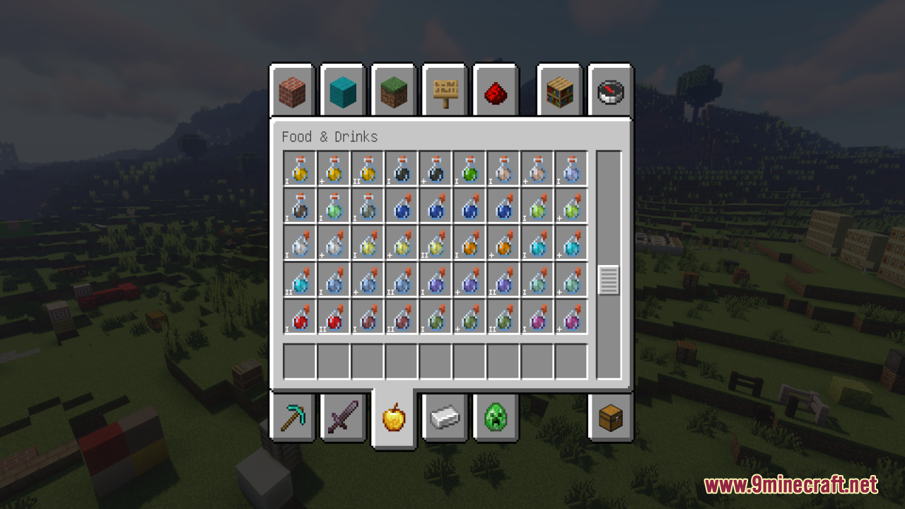 Middle of potion inventory showing Potion Effect Indicators Resource Pack