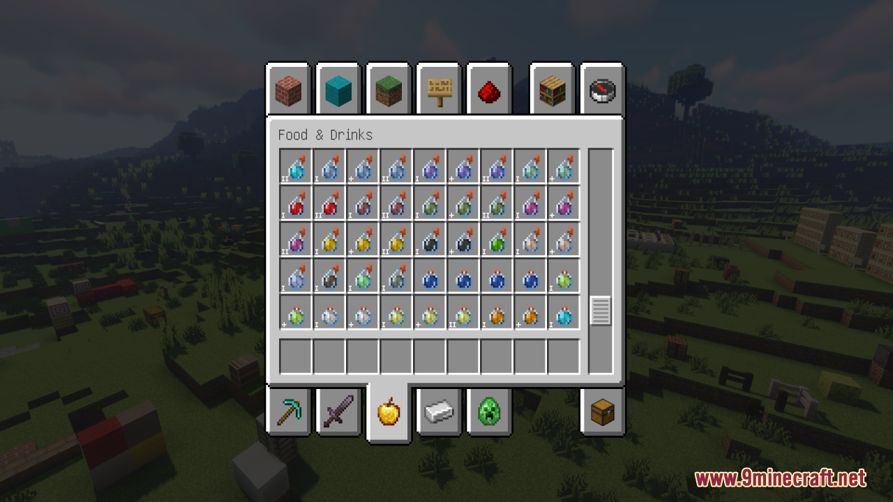 Lower part of potion inventory showing Potion Effect Indicators Resource Pack