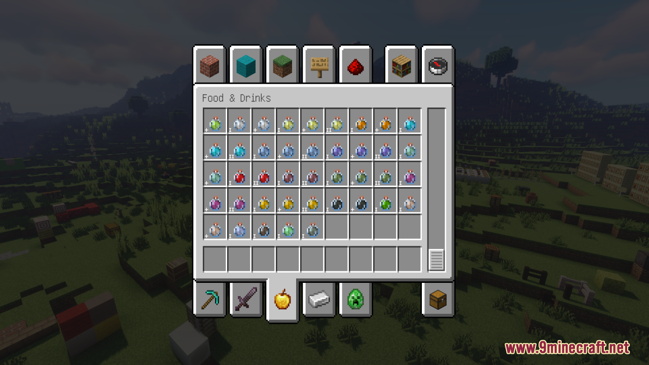 Bottom of potion inventory showing Potion Effect Indicators Resource Pack