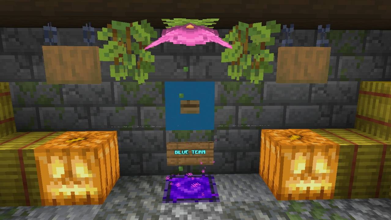 Blue team selection point with button and small purple portal