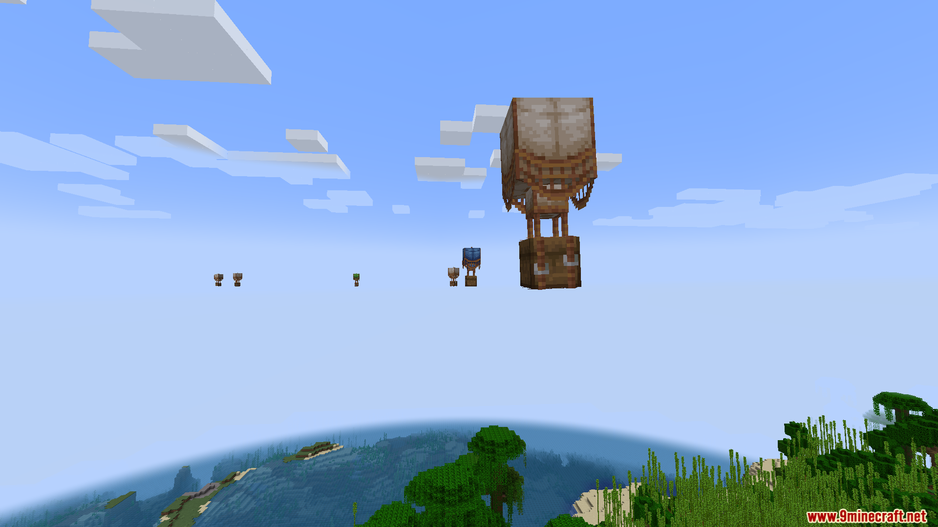 Large treasure balloon carrying a chest floating high in the sky