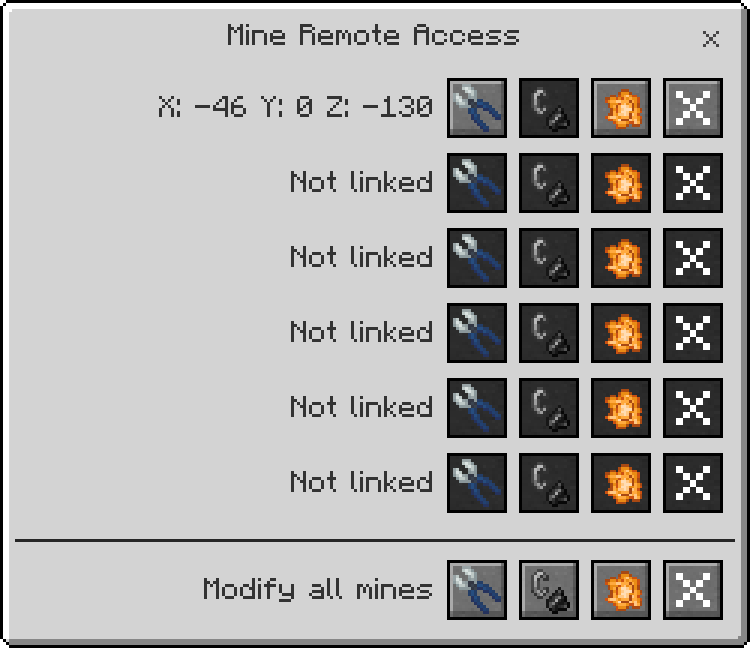Securitycraft mod remote access menu for linking and modifying explosive mines
