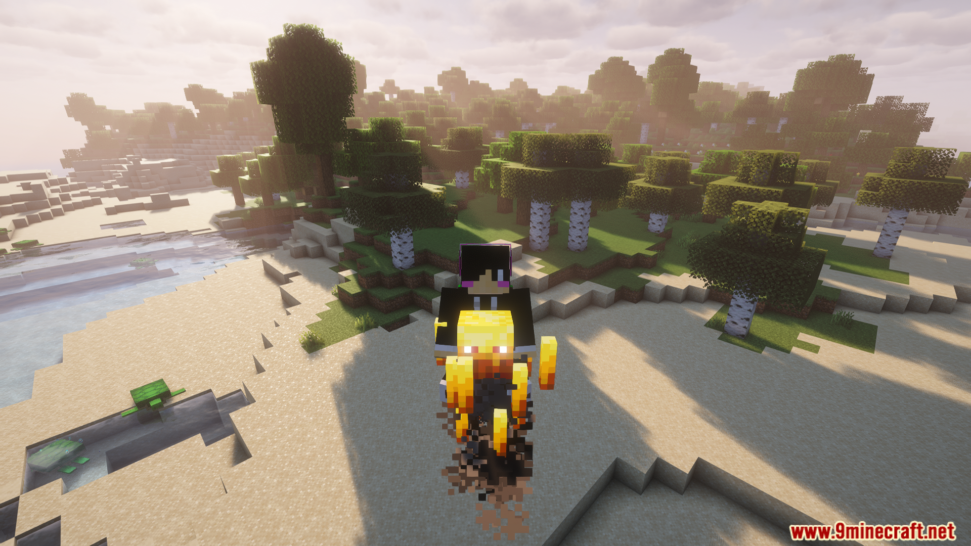 Player riding a Blaze mob using the Rideable Blazes Mod