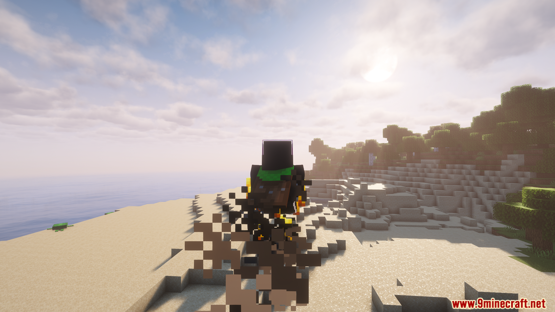 Player riding a Blaze with smoke using the Rideable Blazes Mod