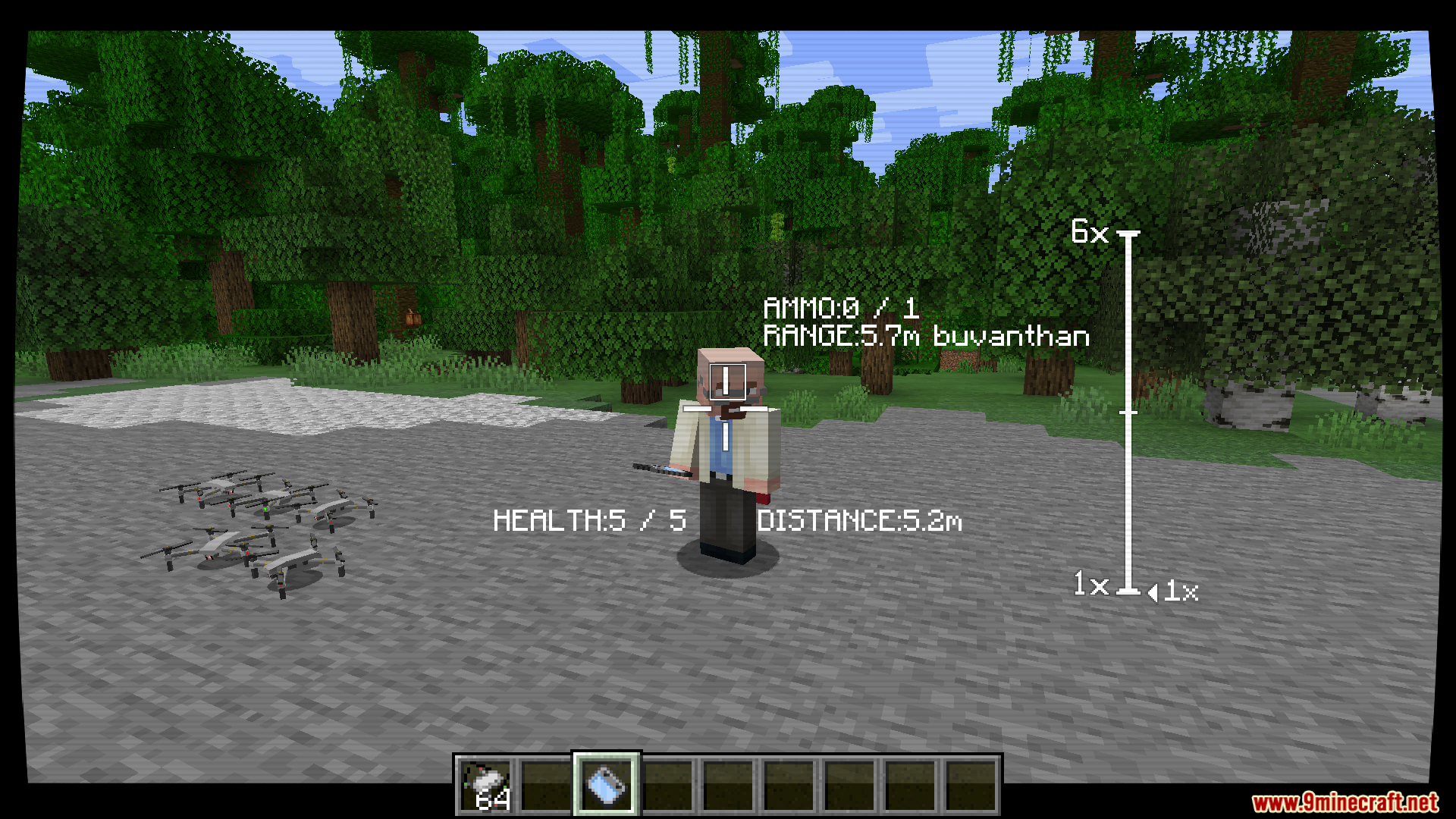 Using a drone camera interface to view a player character