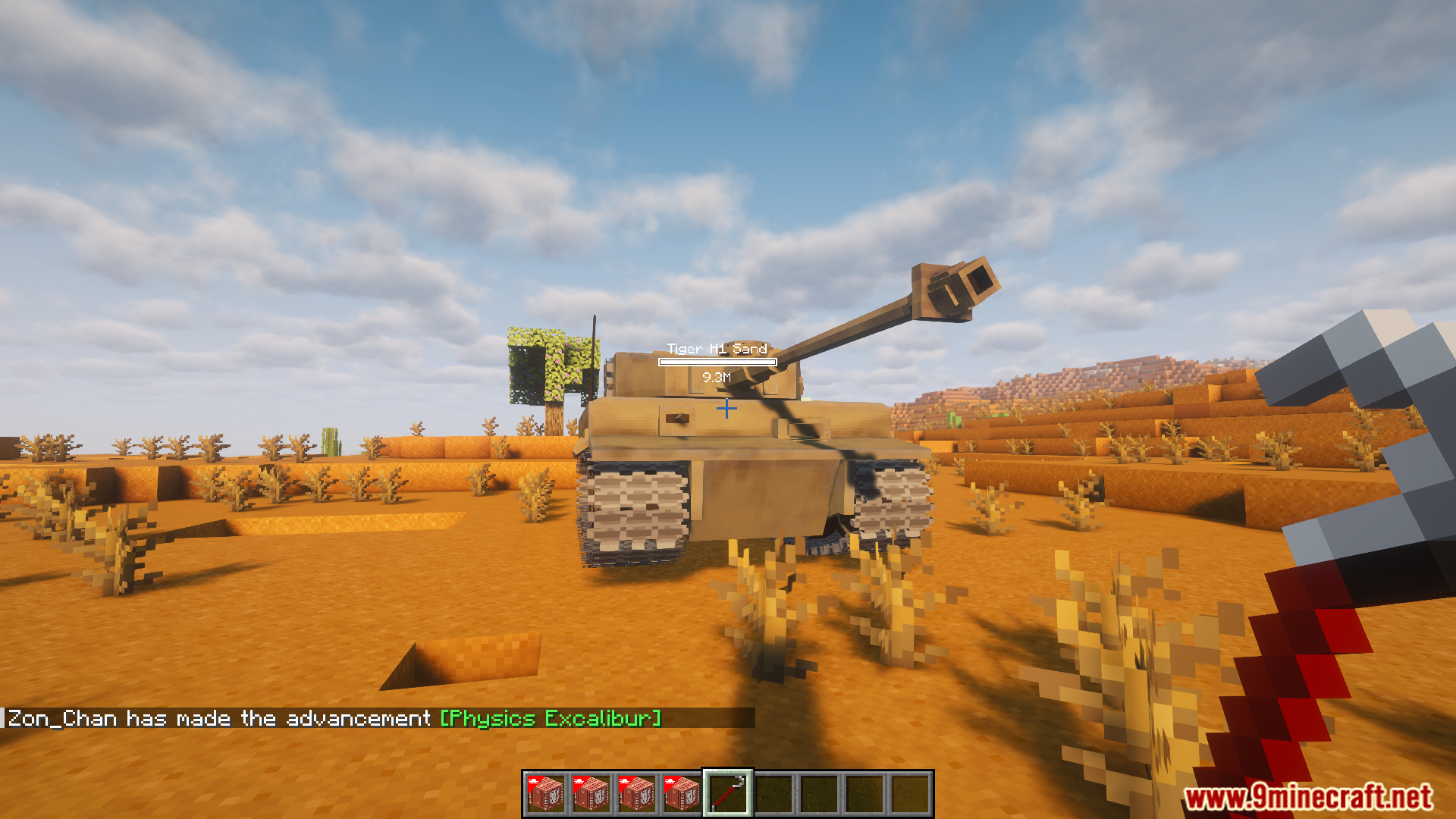 Sand colored Tiger tank from WarSteel mod in desert biome
