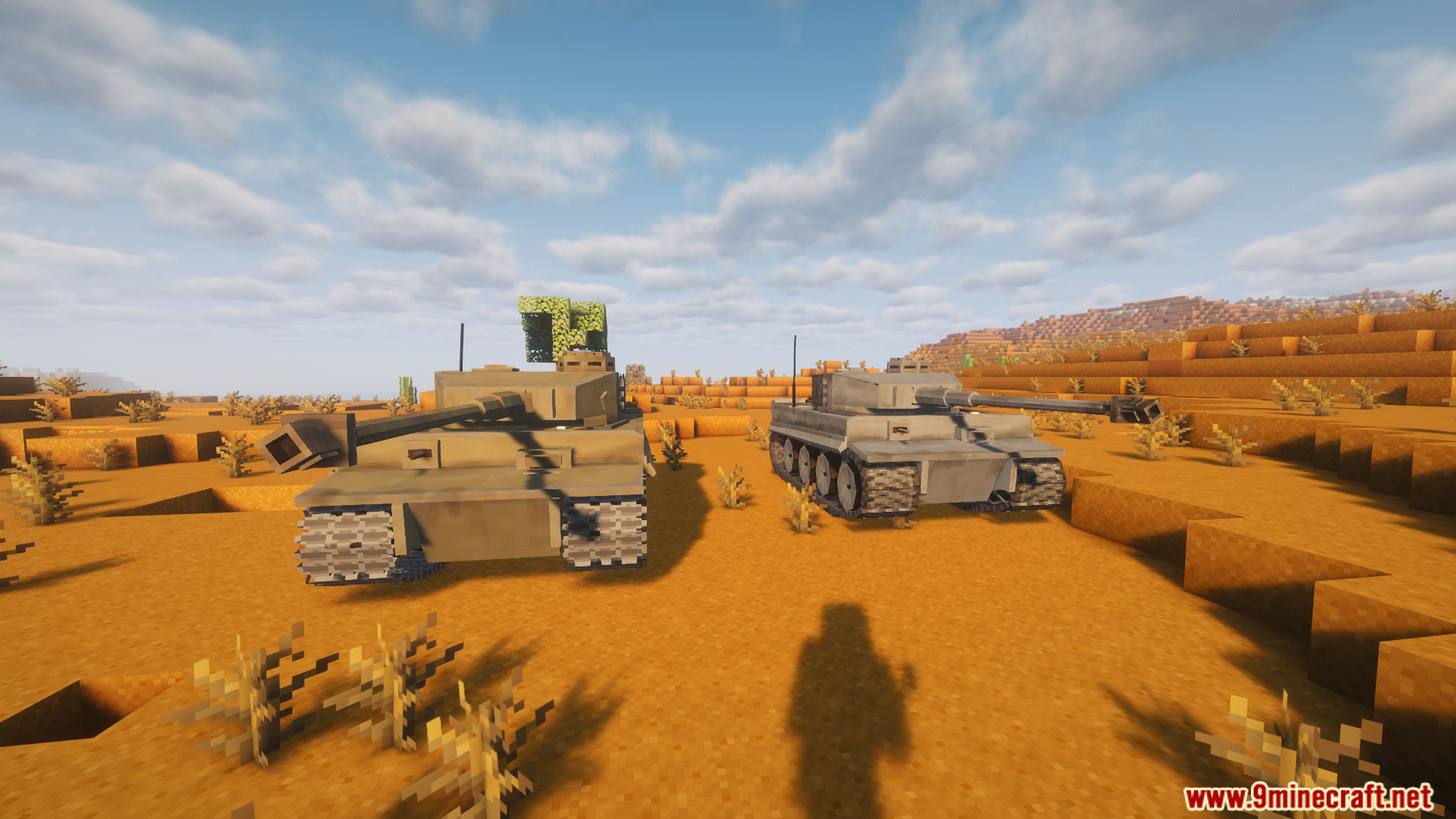 Sand and grey Tiger tanks from WarSteel mod in desert