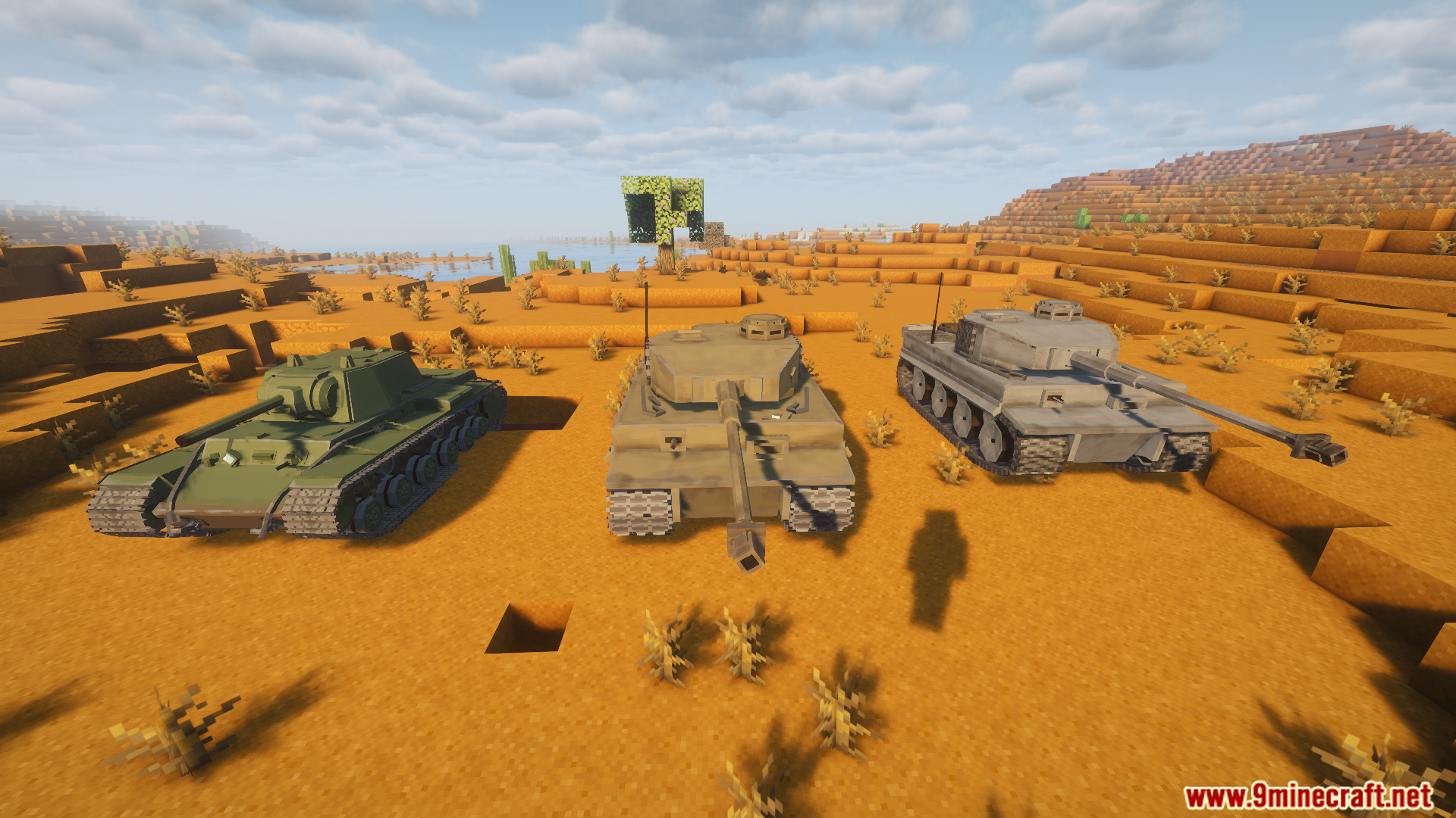 Green KV tank and two Tiger tanks from WarSteel mod