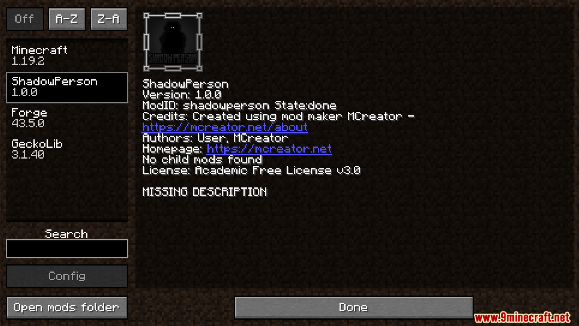 shadowperson mod missing description error screen