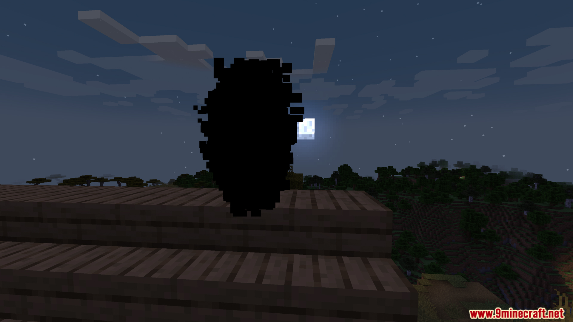 Giant Black Mob Flying Over Farmland Night