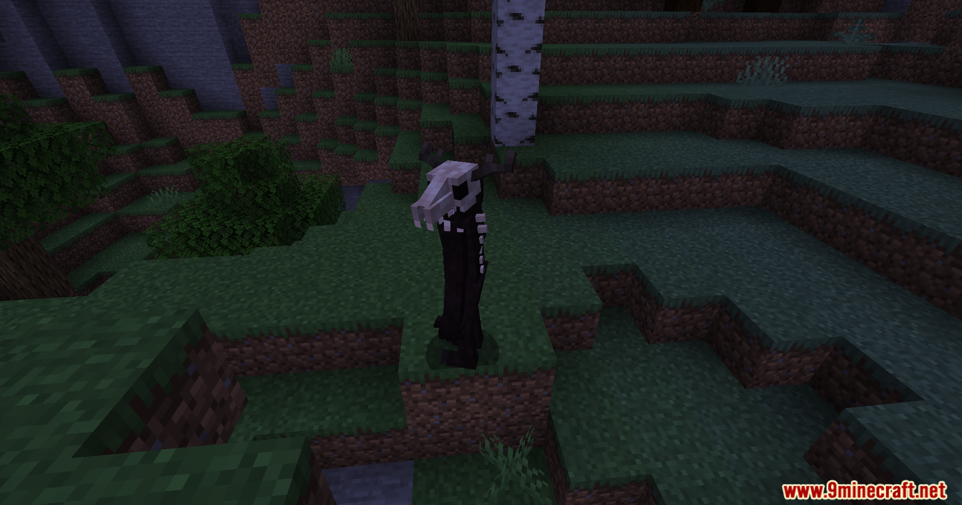 A tall, black monster wearing an animal skull