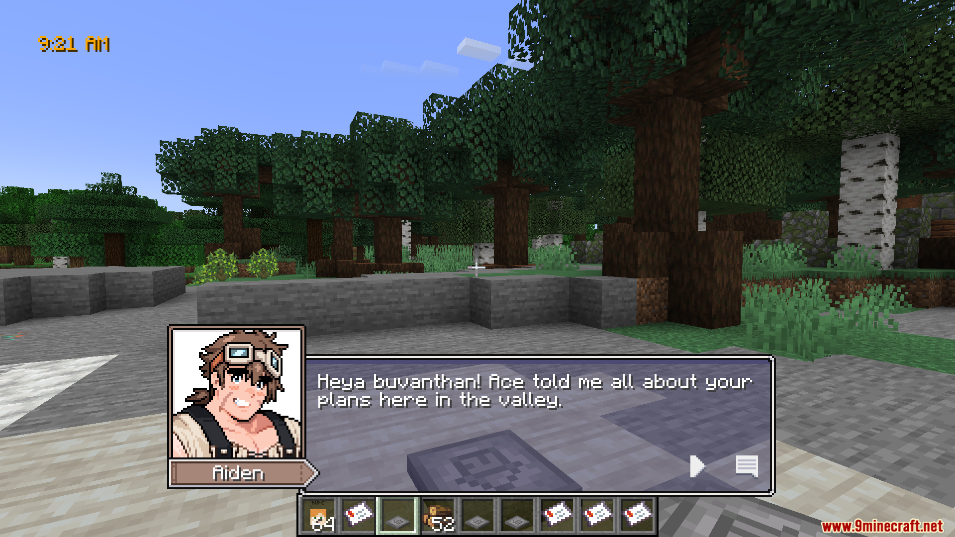 Aiden talking to player about plans in Sunlit Valley