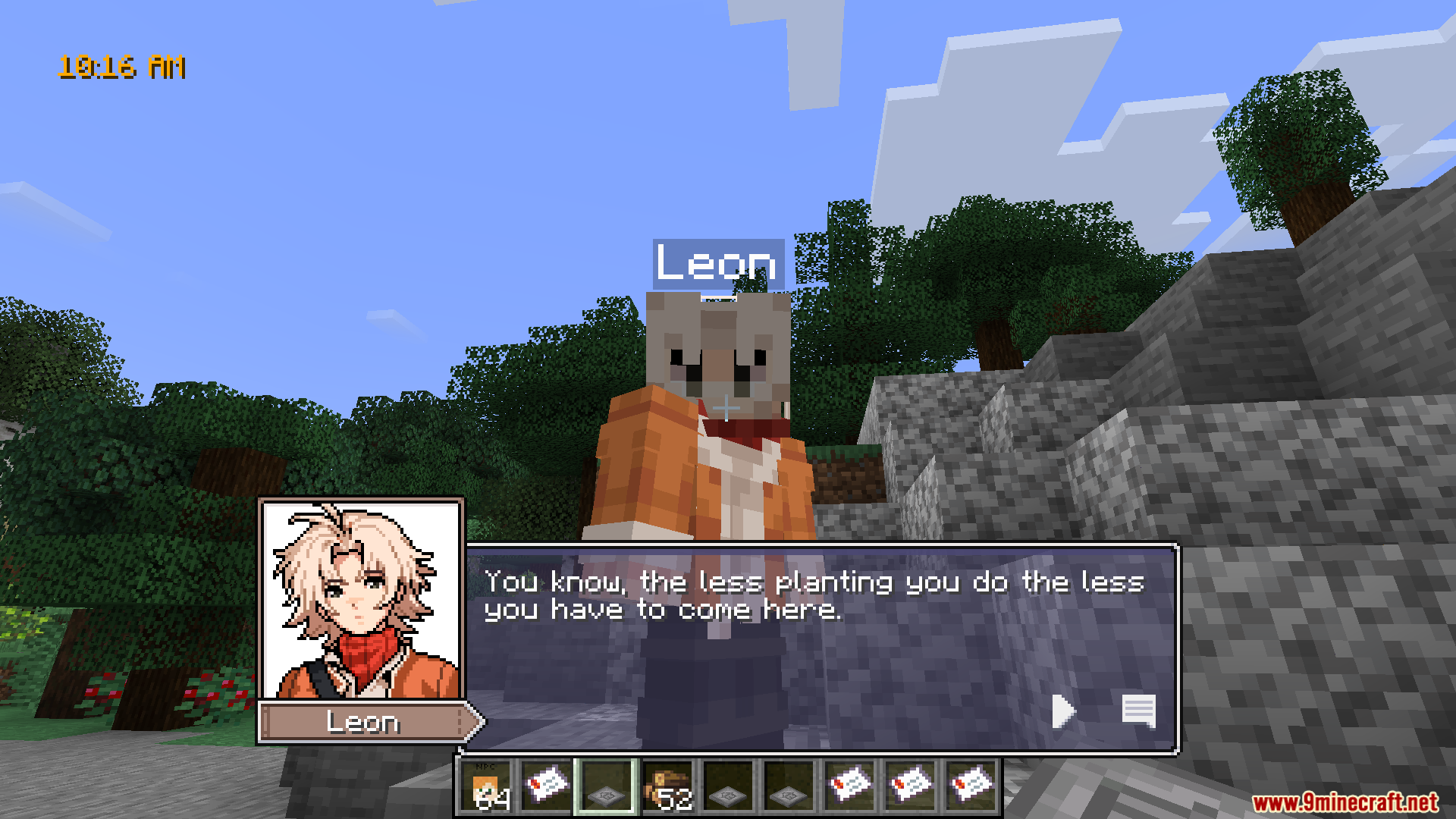 Player reading another dialogue line from Leon with custom portrait