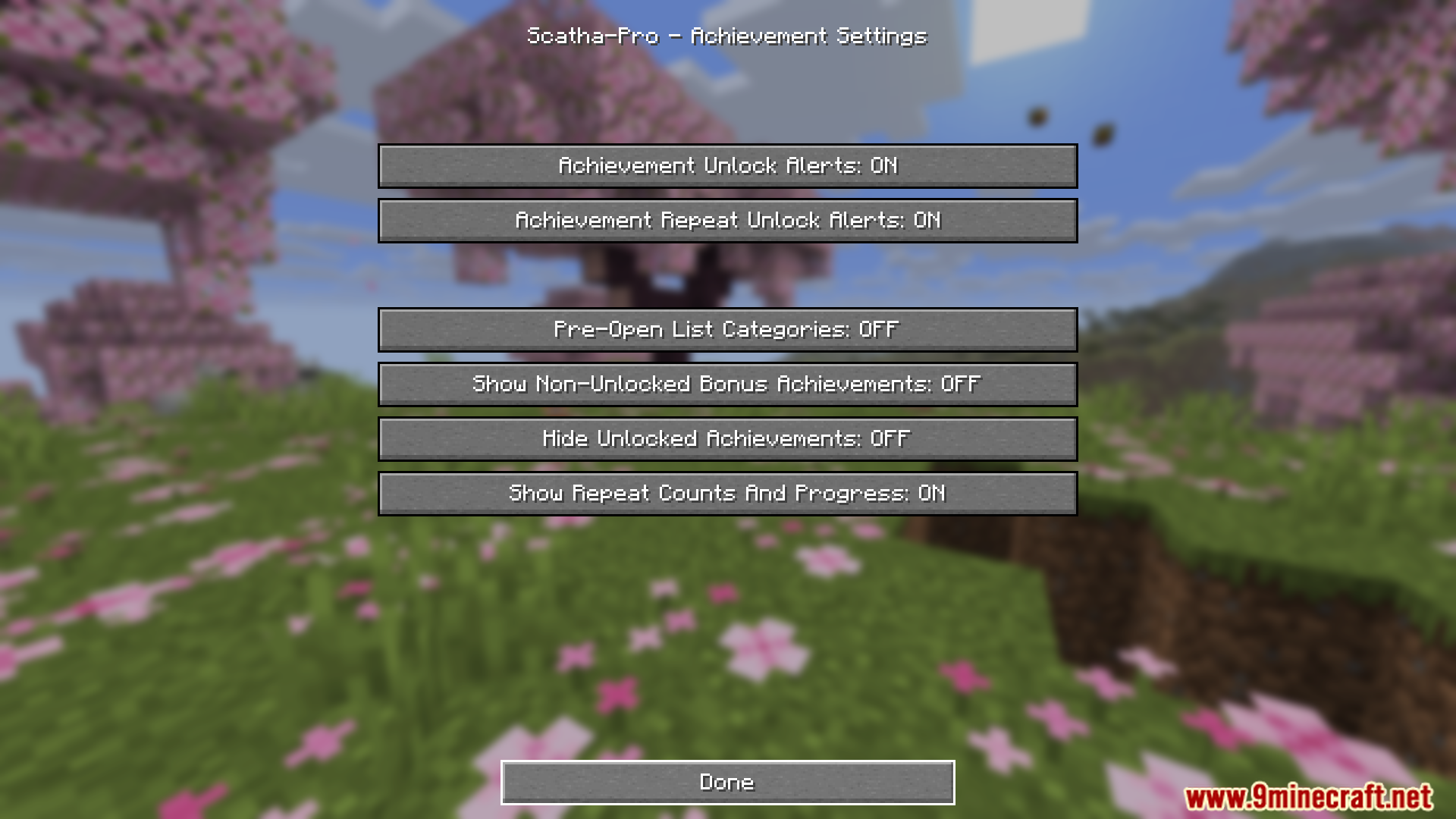 Scatha Pro Mod Screenshot 11 Achievement settings menu interface in Scatha Pro mod