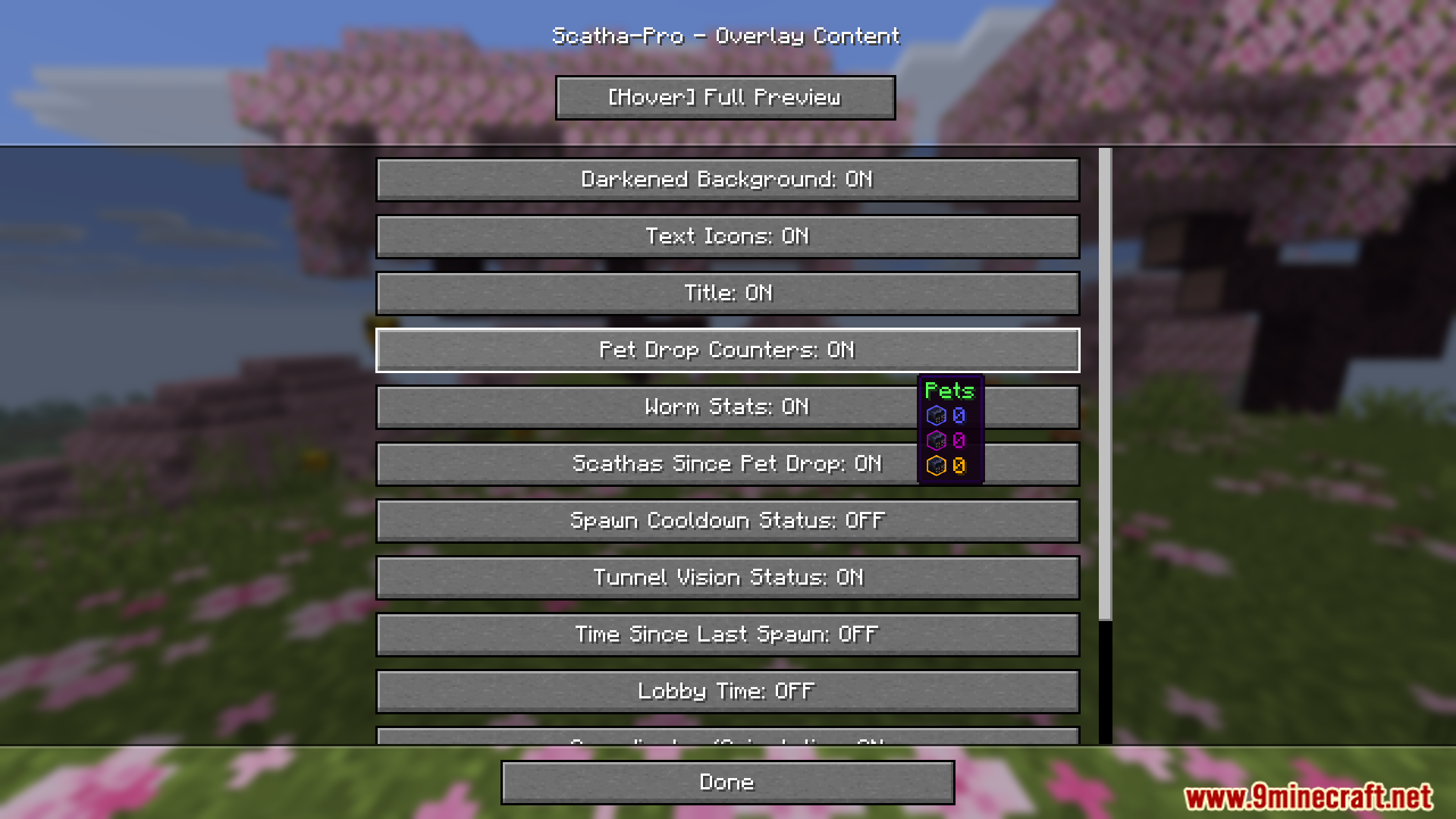 Scatha Pro Mod Screenshot 5 Scatha Pro mod UI overlay settings menu with tooltips