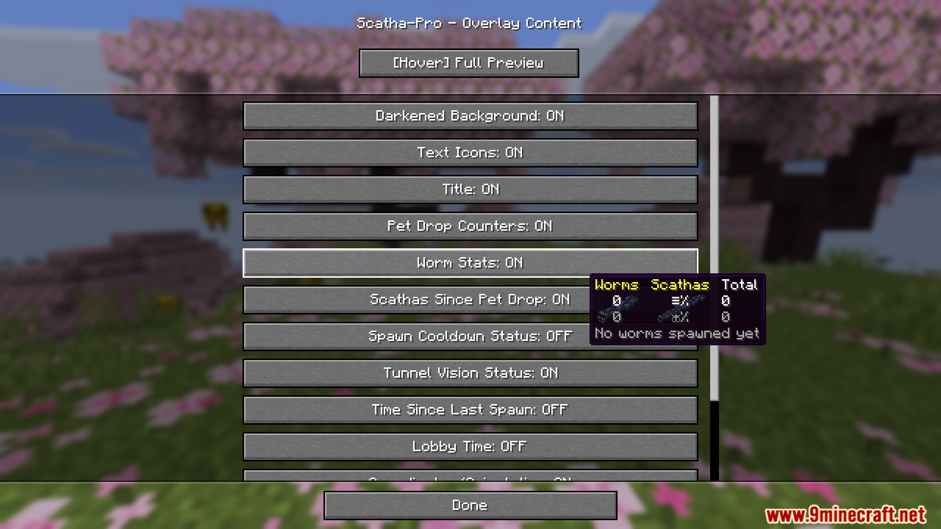 Scatha Pro Mod Screenshot 6 Overlay content settings showing pet drop counters option