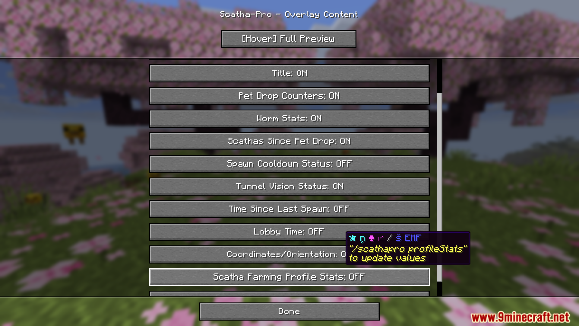 Scatha Pro Mod Screenshot 7 Worm stats configuration in the overlay content menu