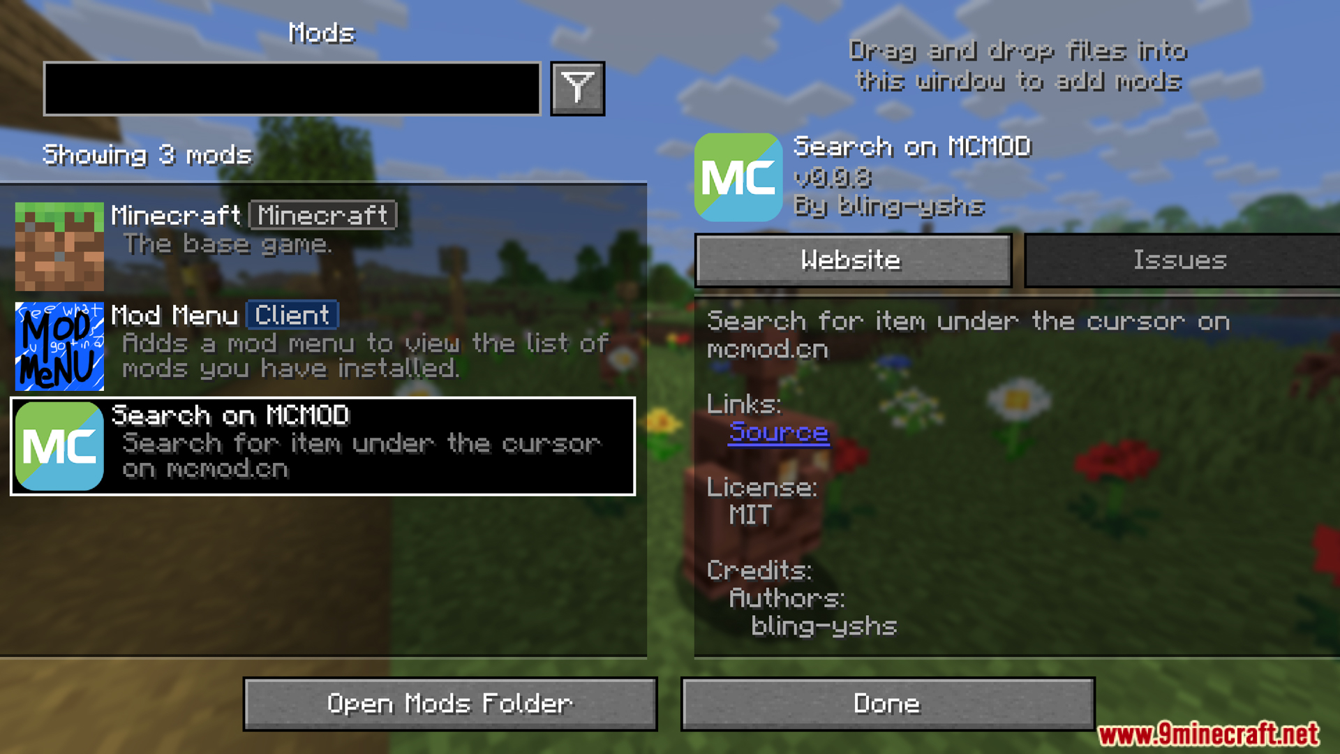 Search on MCMOD mod details in the mods menu