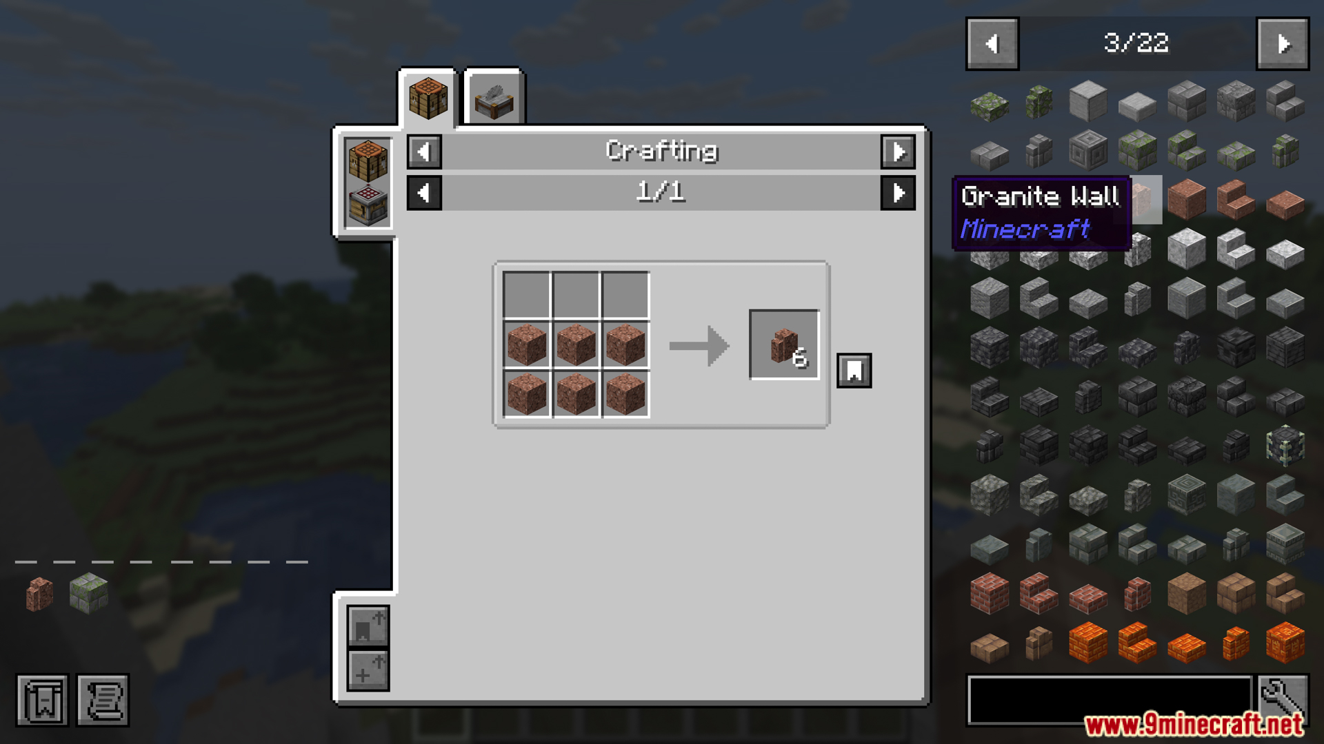 Crafting recipe for Granite Wall in Minecraft