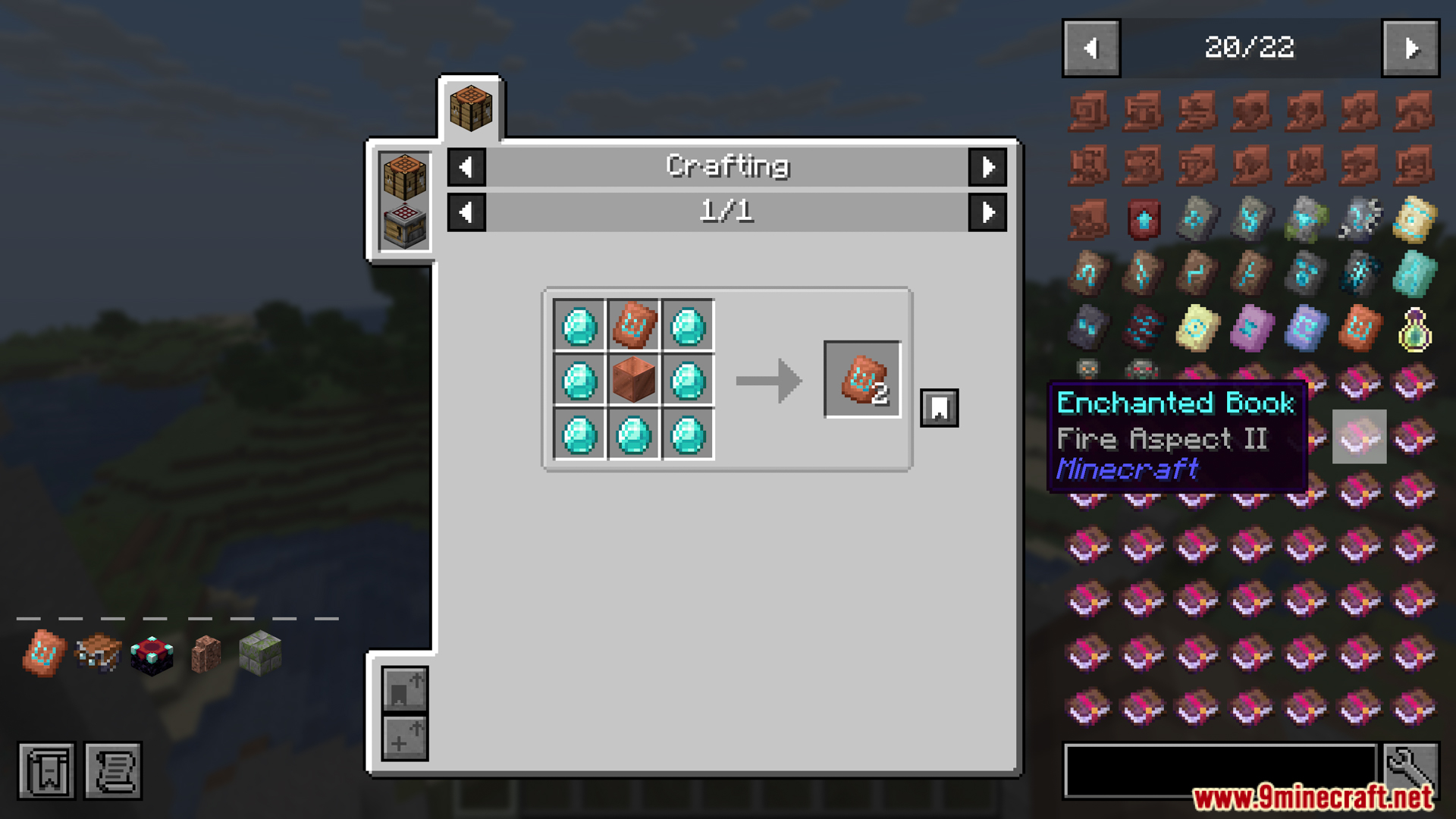 Crafting recipe for a Fire Aspect II enchanted book