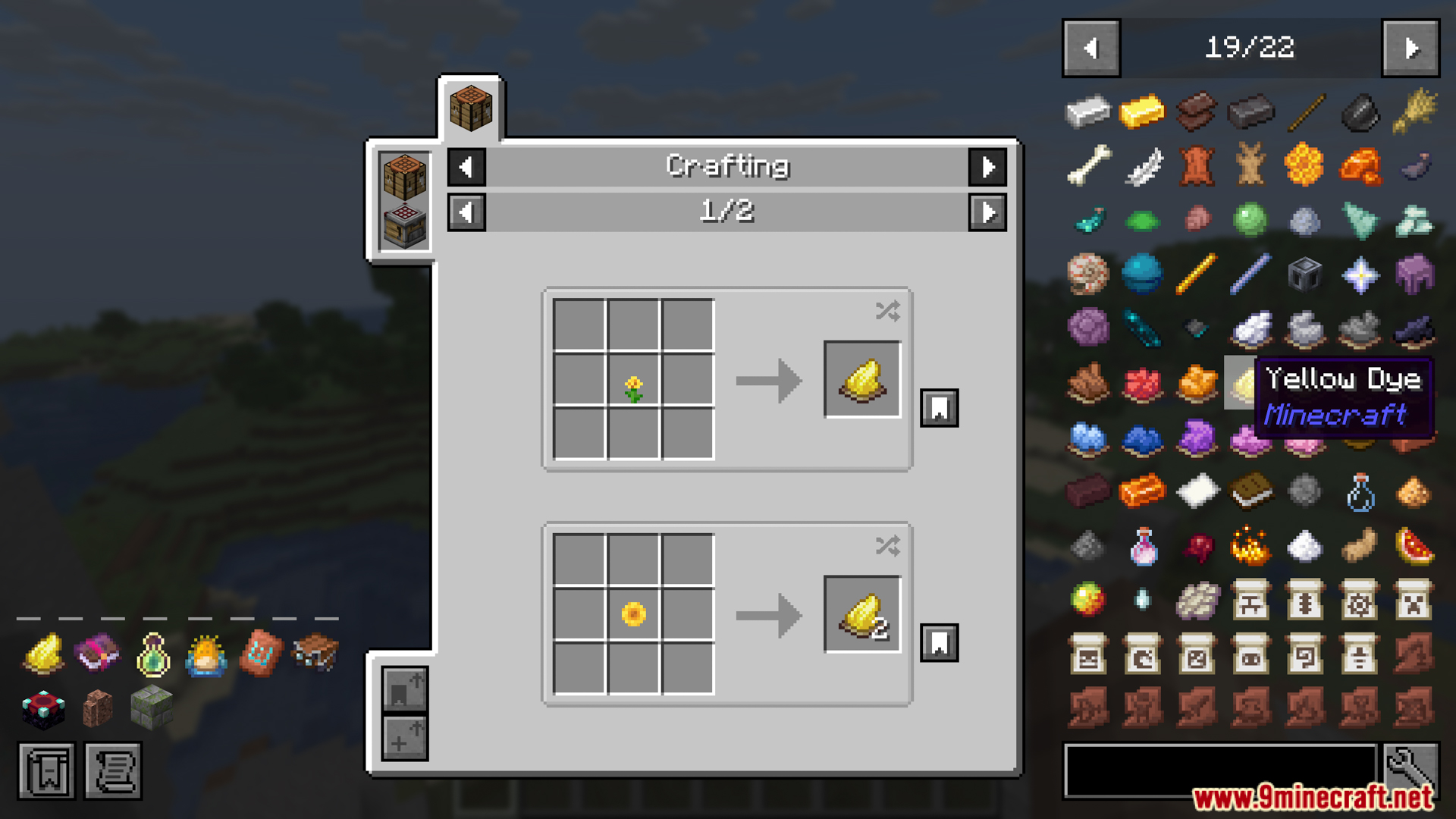 Crafting recipes for Yellow Dye from flowers