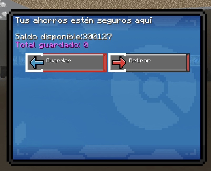 Player accessing a banking system interface to manage saved money