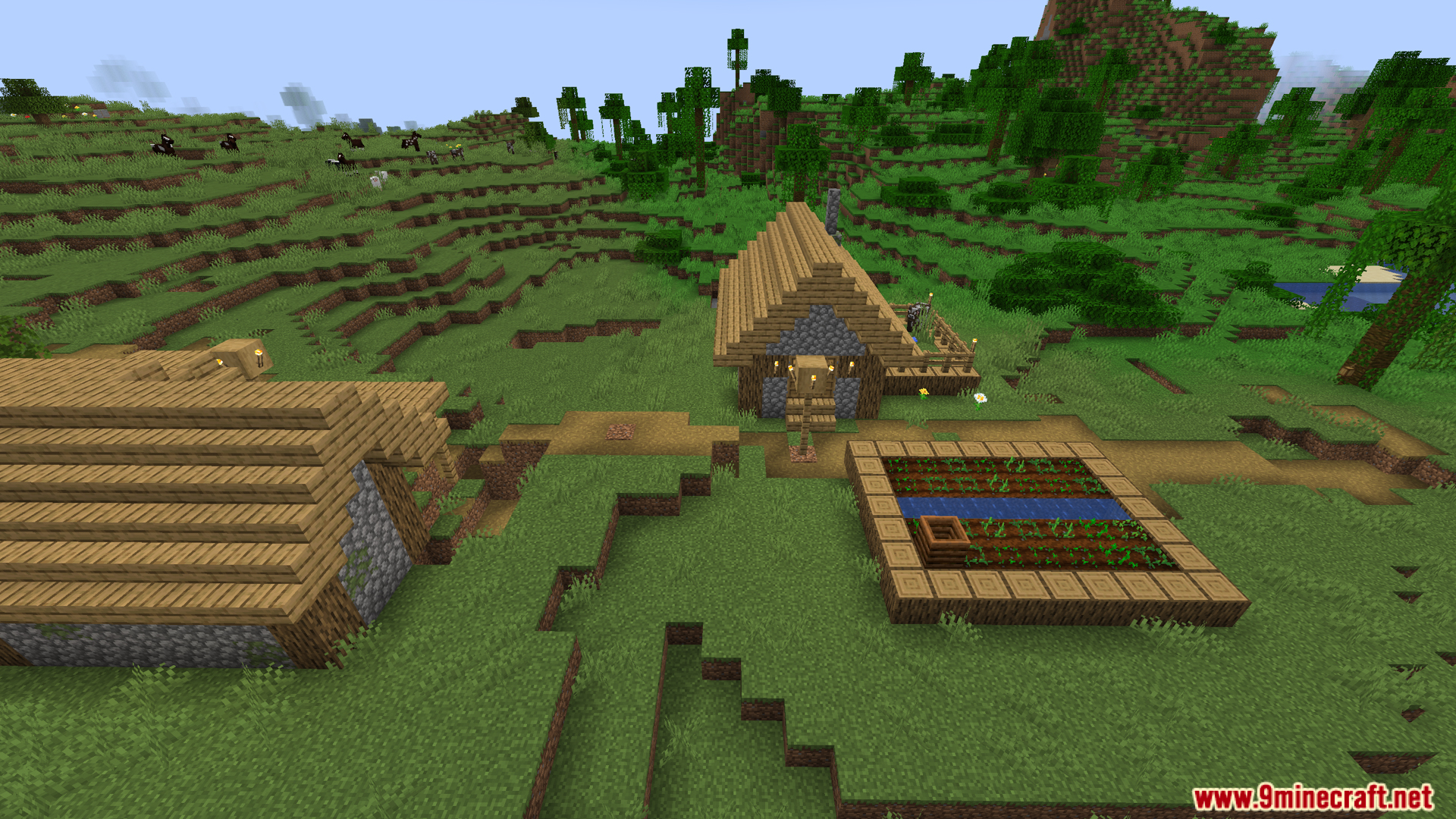 Another perspective of a village with a farm plot