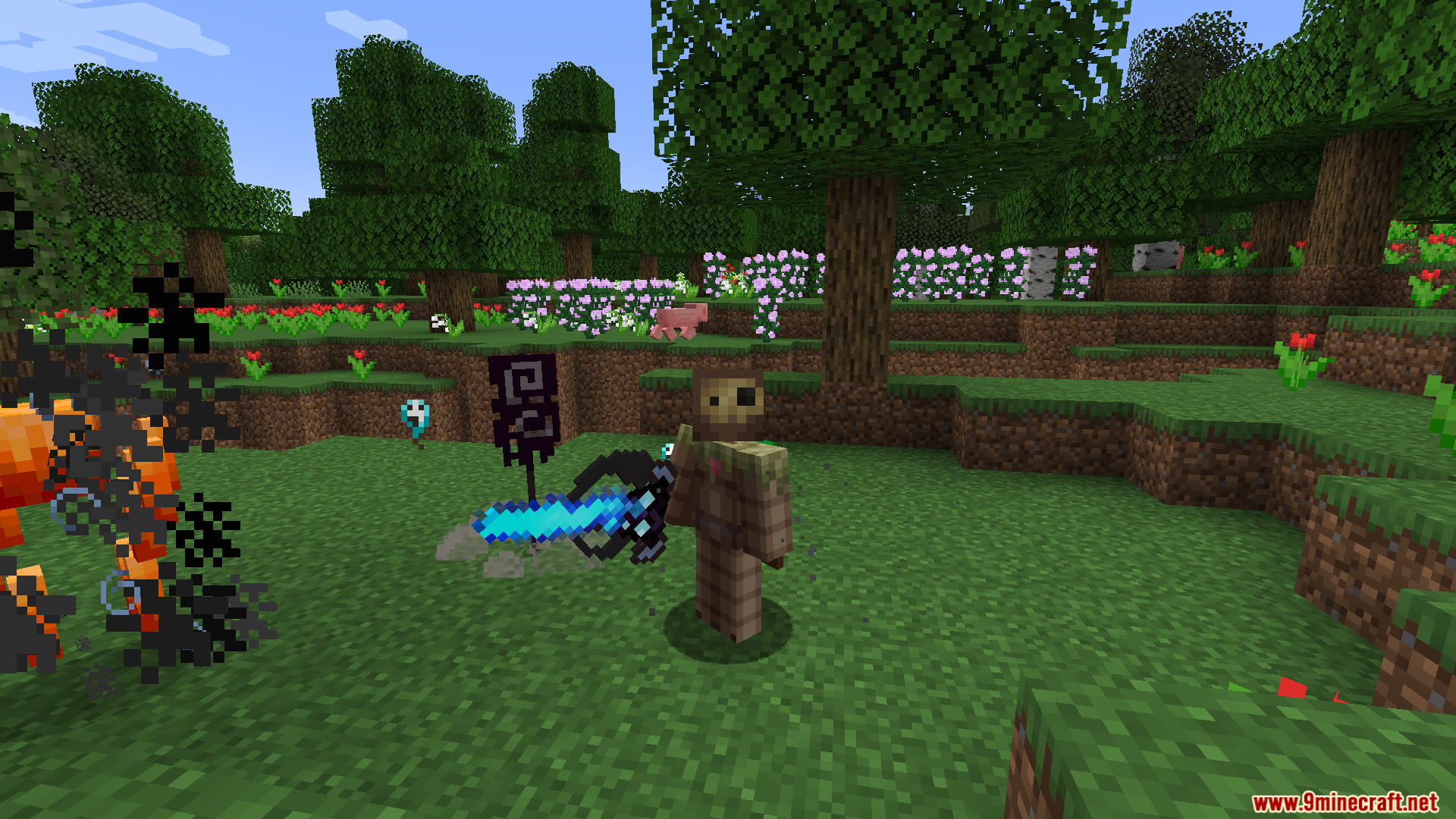 Player wielding a blue glowing sword with aura effect