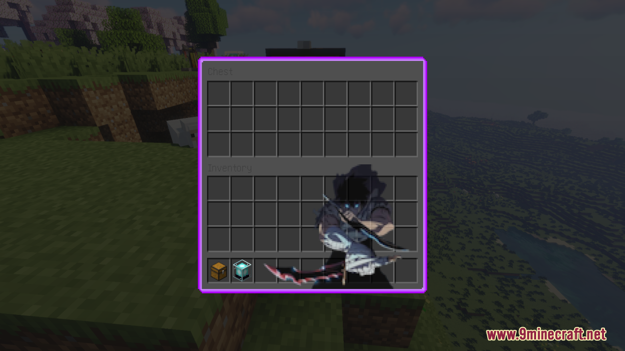 Dark themed Chest inventory screen featuring custom anime character art