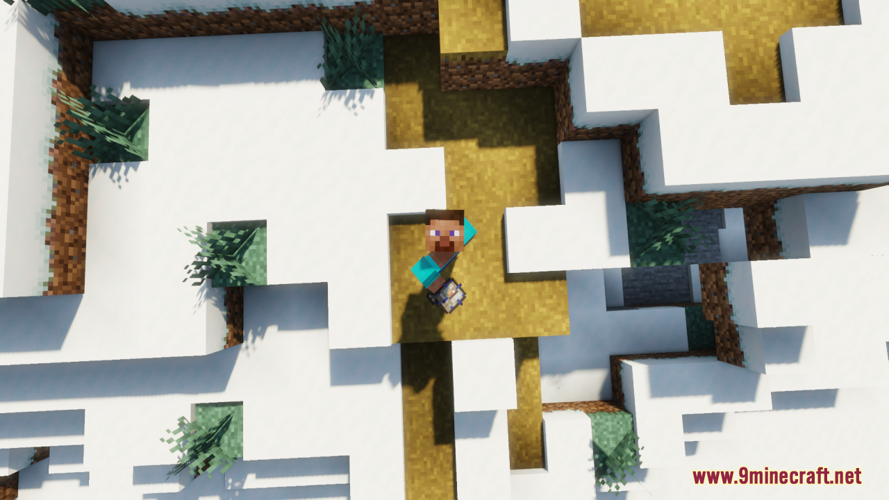 Player holding tiny action figure spawn egg in a snowy biome