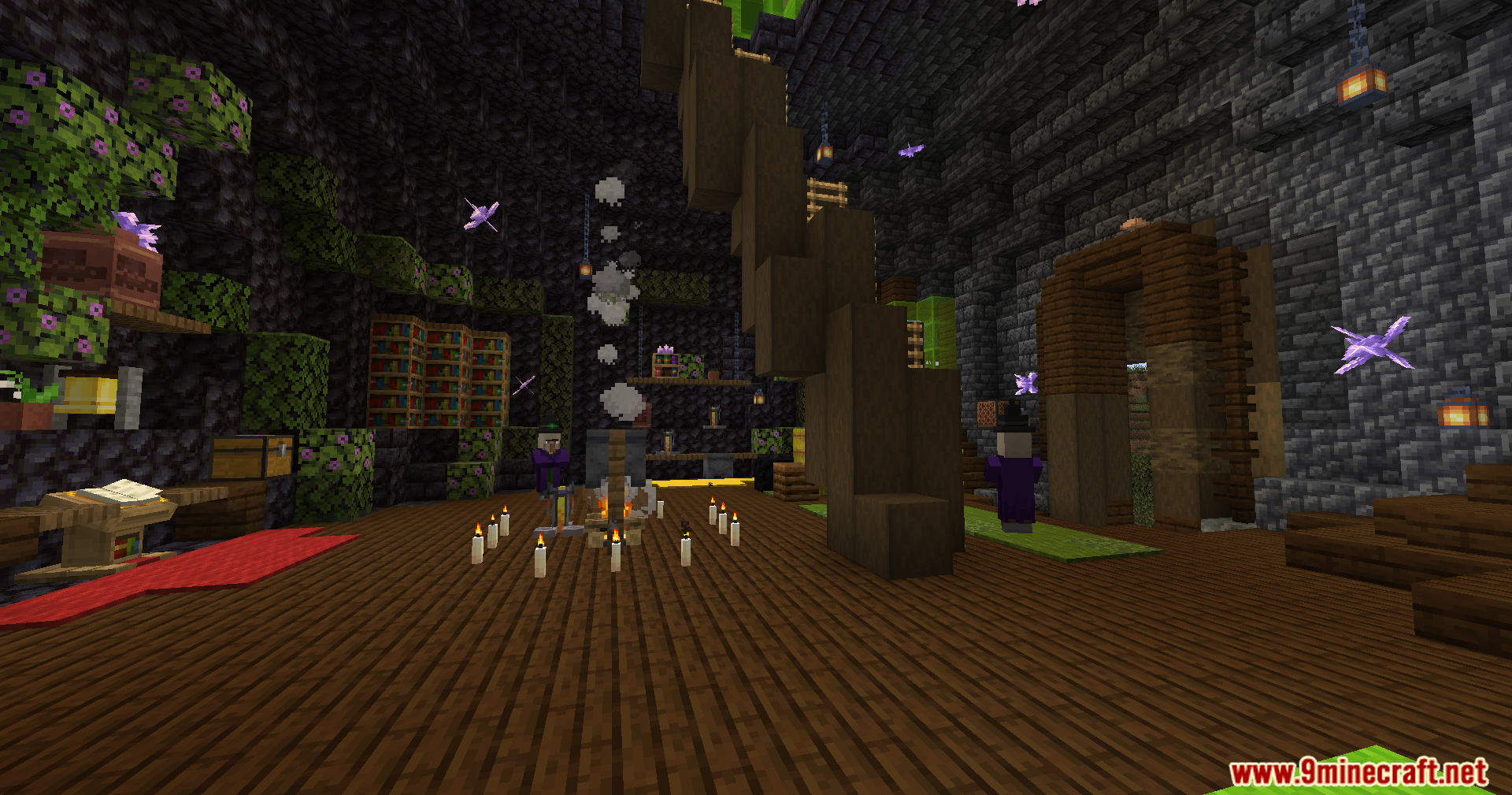 Witches brewing potions inside a dark, magical lair