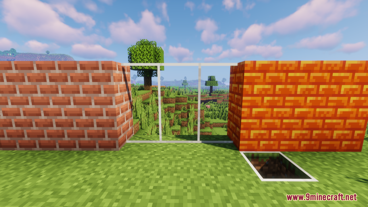 Stay Clear texture pack showing transparent glass panes between brick walls