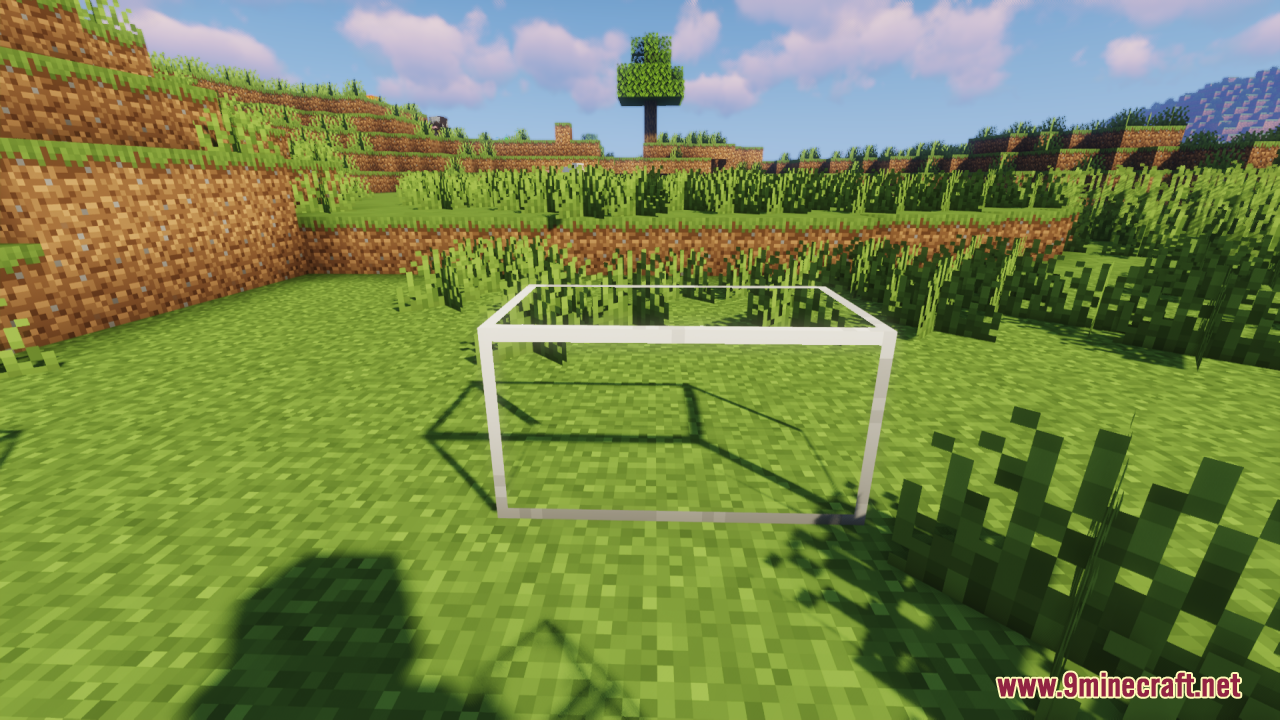 Stay Clear texture pack showing a completely transparent glass block on grass