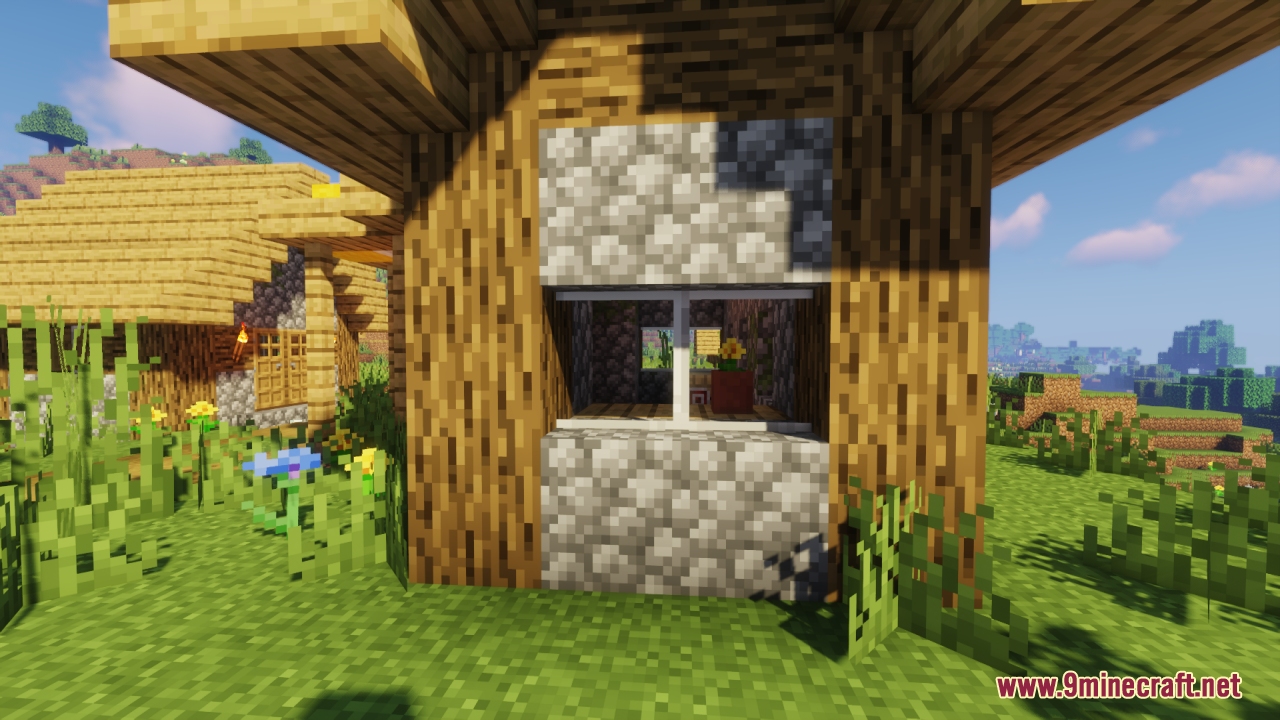 Close up of a village house window with transparent glass panes