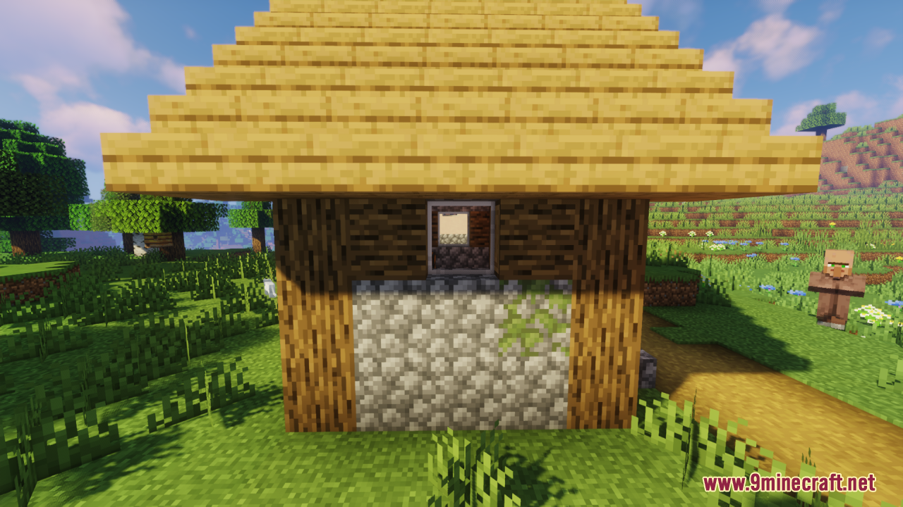 Wooden village house featuring a completely transparent glass window block