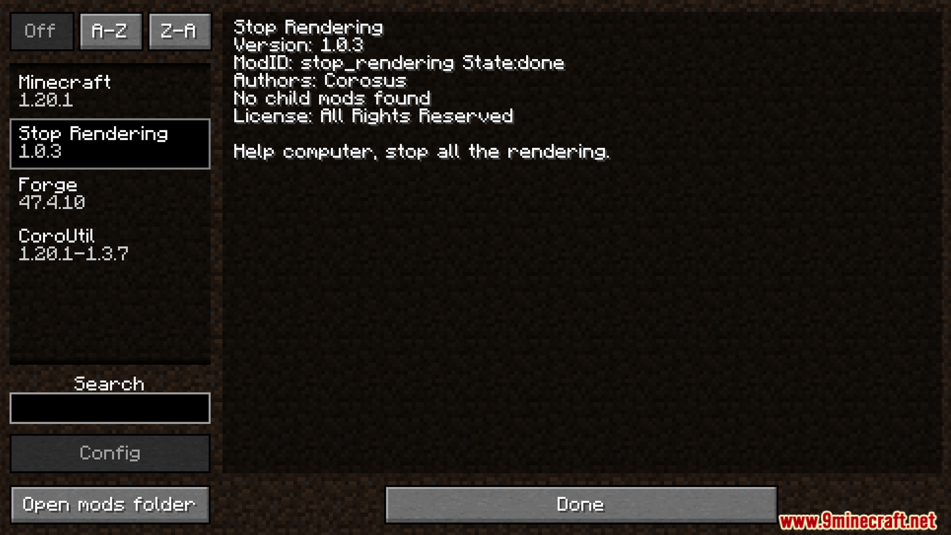 Stop Rendering mod information screen in Minecraft