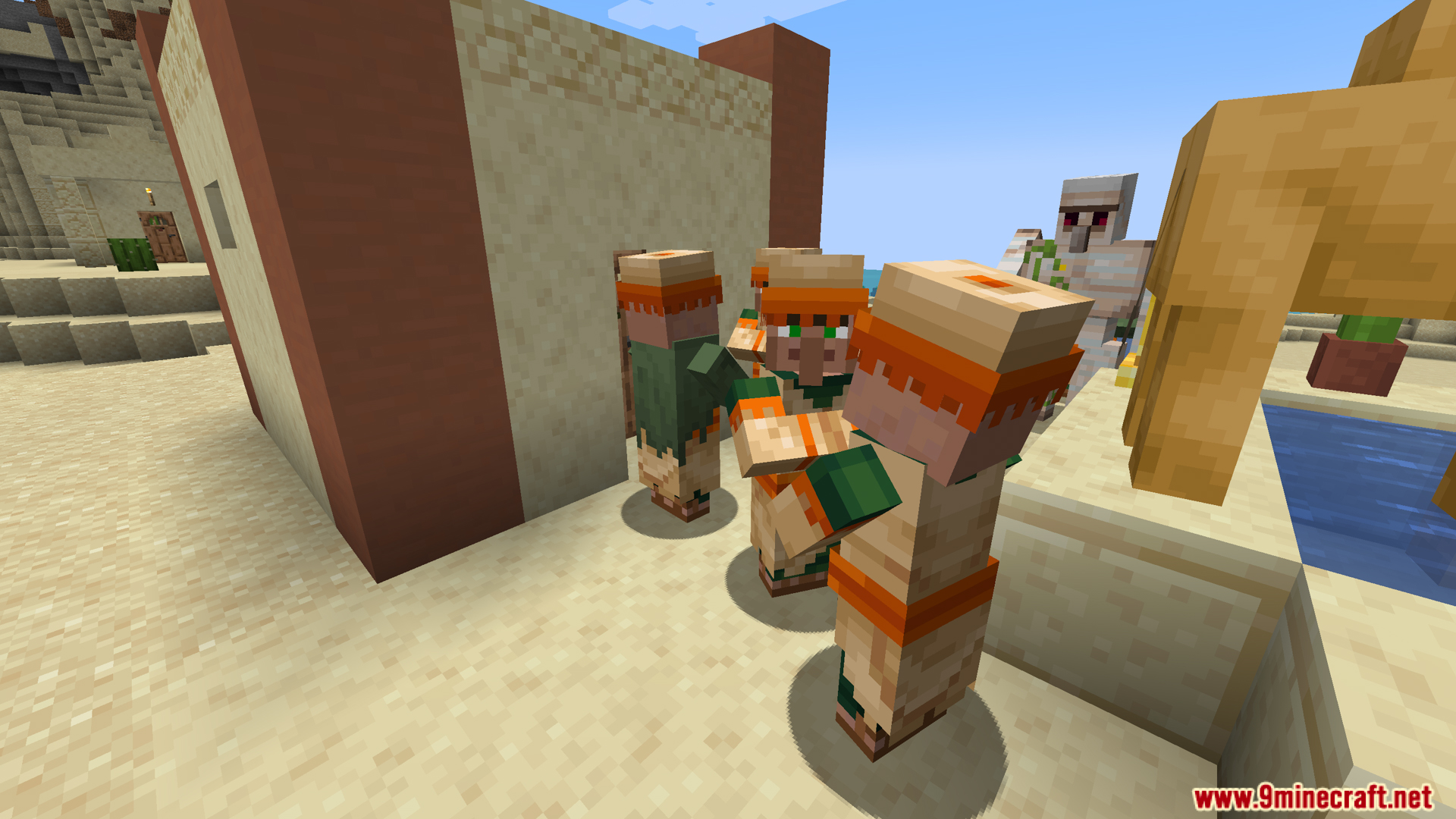 Three desert villagers gathered together in their village