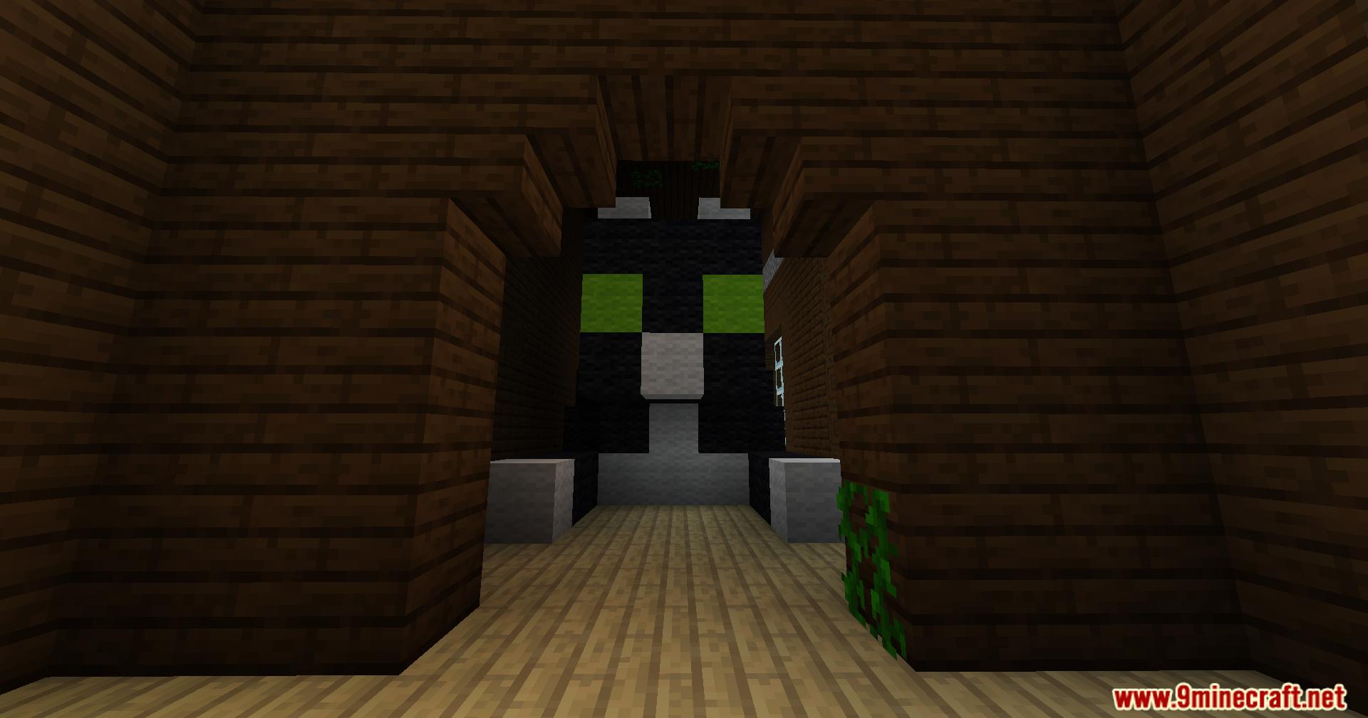 Large wool cat statue built inside a dark wooden mansion room