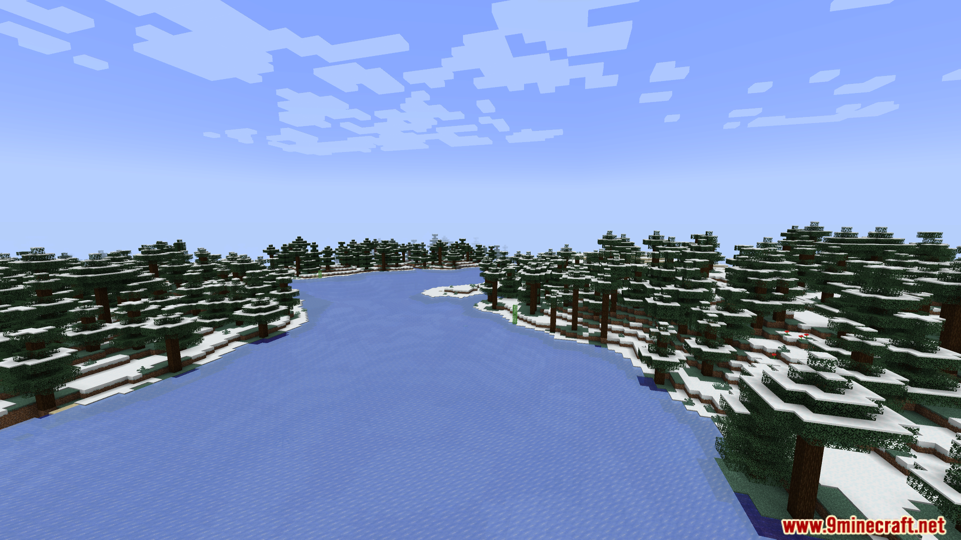 Snowy Forest River Landscape Winter Biome Snowy Forest River Landscape Winter Biome